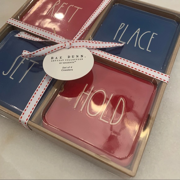 Rae Dunn REST, PLACE, HOLD, SET coaster set - Picture 4 of 4